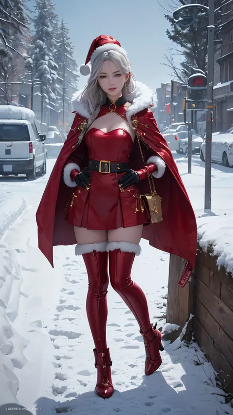 (Aesthetics, High resolution: 1.2), a beautiful 20 year old woman wearing a simple red boby Santa Claus costume, symmetrical costume structure, bright eyes, cheerful smile.Photo professional photographer, minimalism, concept art, intricate detail, 8k post-...