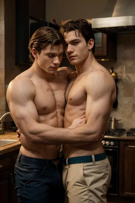 2 homens juntos, tom holland and henry cavil hugging shirtless