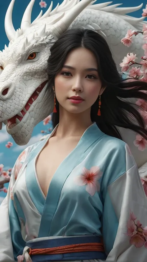 arafed woman in a kimono with a dragon head and flowers, ross tran 8 k, the dragon girl portrait, wlop and ross tran, beautiful oriental woman, ross tran and wlop, asian hyperdetailed, deviantart artstation cgscosiety, 🌺 cgsociety, trending on cgstation, c...