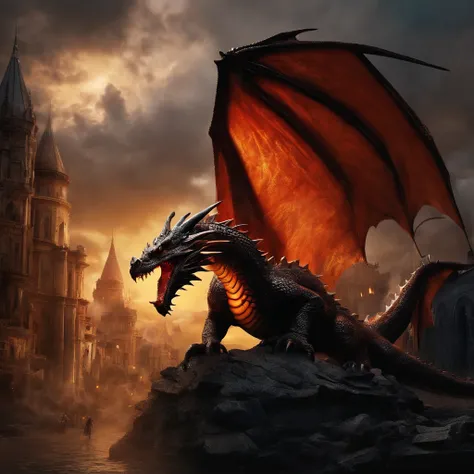 Dragon crashes into a city destroyed by war