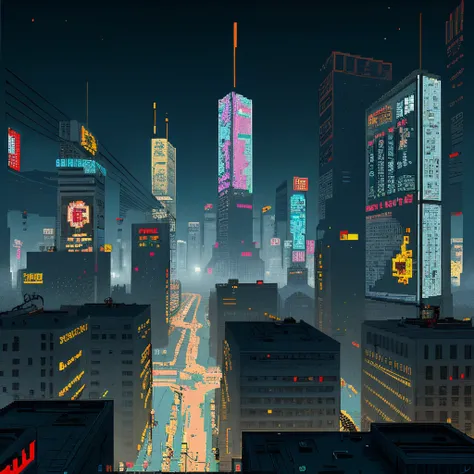 Pixel art style cyberpunk city