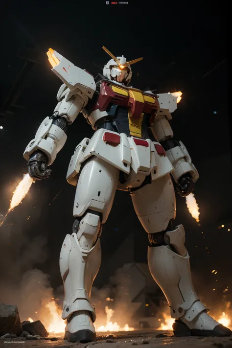 Generate an image inspired by Gundam, featuring a powerful and highly detailed giant robot. Focus on intricate mechanical details, dynamic poses, and a sci-fi backdrop to capture the essence of the Gundam universe. Emphasize a sense of scale and technologi...