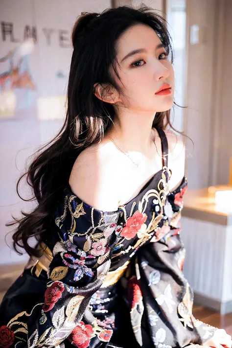 hyper quality,high detail,high resolution,FHD,1080P,2K4K18K,1girl,solo,(From the front),chinese clothes,off shoulder,Shiny and fair skin,outdoor,simple background,LYF@SEAN