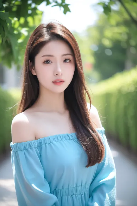 hyper quality,high detail,high resolution,FHD,1080P,2K4K18K,1girl,solo,(From the front),chinese clothes,off shoulder,Shiny and fair skin,outdoor,simple background,