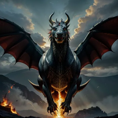 (best quality,4k,8k,highres,masterpiece:1.2),ultra-detailed,(realistic,photorealistic,photo-realistic:1.37),dragon head,heavenly sky,mythical creature,ominous atmosphere,majestic,fiery breath,detailed scales,sharp claws,powerful gaze,floating in the air,fa...