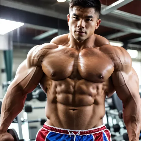 Asian bodybuilder hairy huge muscle big