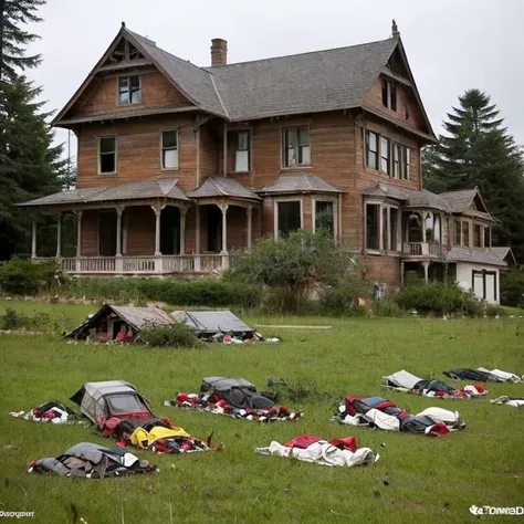 pile of dead bodies resembling a house