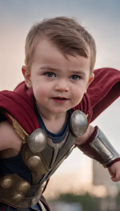 baby boy Thor portrait, Realisme, best realism, portrait, portraiture, portrait photography, marvel movies, marvel comics, marvel universe, smile, happy, stadium at night, future, bustling city, sharp focus, light from the side, gradation, focus the light ...