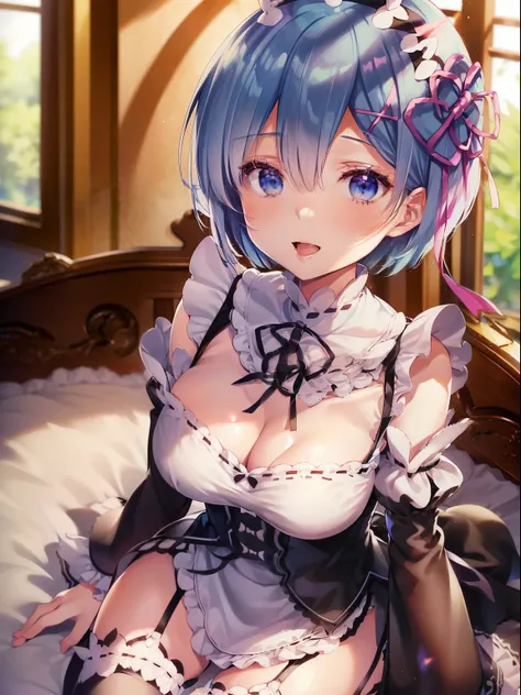 anime girl in lingerie sitting on bed with open window, a pastel by Shitao, pixiv, process art, rem rezero, seductive anime girl, | fine detail anime, rei ayanami, teasing smile, short blue haired woman, top rated on pixiv, trending on artstation pixiv, ri...