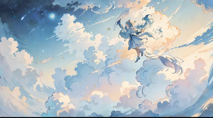 (Best quality),(masterpiece),(ultra detailed),(high detailed),(extremely detailed),Subject: Anime Sky Dreamscapes
Medium: Digital illustration or traditional painting.
Resolution: 4000x2000 pixels.
Color Palette: Soft pastel colors with a mix of vibrant hu...