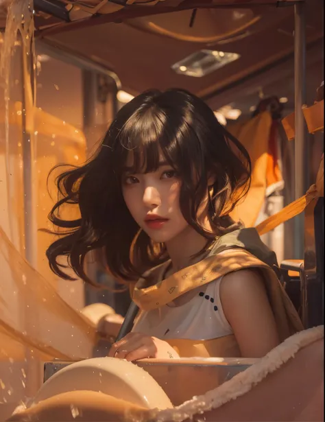 (Best quality, 8k, 32k, Masterpiece, UHD:1.2) "Generate an art scene featuring a Japanese girl model with a chic bob hairstyle gracefully wash(Best quality, 8k, 32k, Masterpiece, UHD:1.2) "Produce a captivating art piece featuring a girl with a stylish bob...