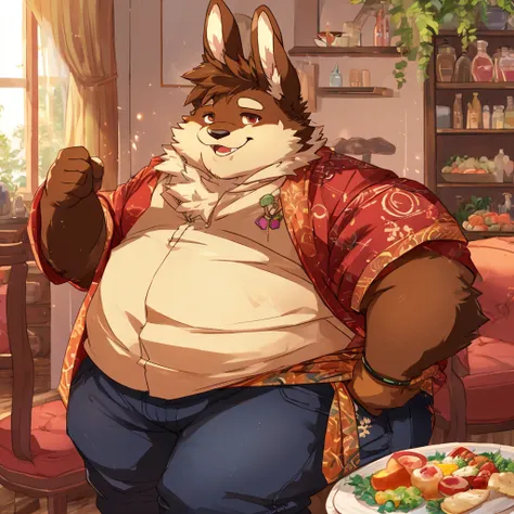 male rabbit, brown fur, fatrolls,fattening, soft