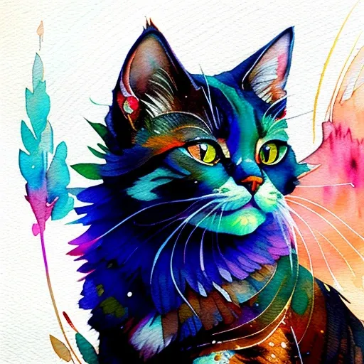 wtrcolor style, Digital art of (cat character), official art, frontal, smiling, masterpiece, Beautiful, ((watercolor)), face paint, paint splatter, intricate details. Highly detailed, detailed eyes, [dripping:0.5], Trending on artstation, by Rachel Walker