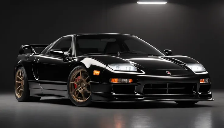 Visualize an exceptional scene featuring a highly modified 1995 Acura NSX parked in a low-light garage, with the perfect amount of light highlighting its features. Dive into extreme micro-details to showcase the intricacies of the modifications, sleek line...