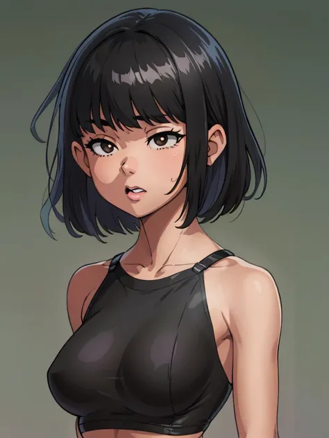 best quality, masterpiece, illustration:1.1), [[[1girl]]],  asian teenage girl, flatchest, black eyes, short black hair, wispy b...