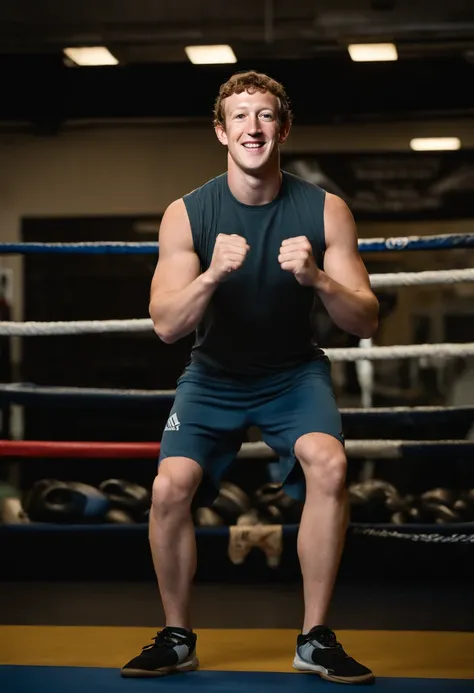 A photo of Mark Zuckerberg at a mixed martial arts gym, sparring with a professional fighter and demonstrating exceptional technique and focus.,original,Zuckerberg maintains a notably consistent personal style, famously known for his simple gray t-shirts a...