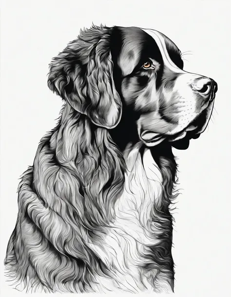 Bernese Mountain Dog, for coloring page, high quality, black and white, no shading