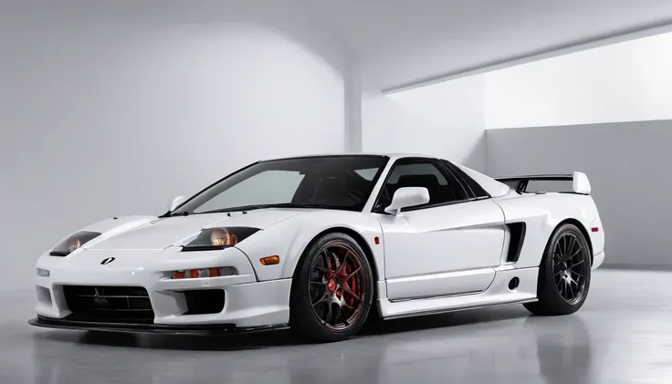 Visualize an exceptional scene featuring a highly modified 1992 Acura NSX parked in a softly lit, minimalist garage crafted from white marble. Dive into extreme micro-details to showcase the intricacies of the modified NSX, sleek lines, and overall design ...