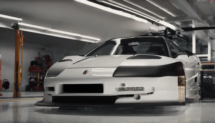 Visualize an exceptional scene featuring a highly modified 1992 Acura NSX parked in a softly lit, minimalist garage crafted from white marble. Dive into extreme micro-details to showcase the intricacies of the modified NSX, sleek lines, and overall design ...