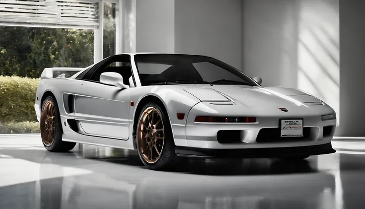 Visualize an exceptional scene featuring a highly modified 1992 Acura NSX parked in a softly lit, minimalist garage crafted from white marble. Dive into extreme micro-details to showcase the intricacies of the modified NSX, sleek lines, and overall design ...