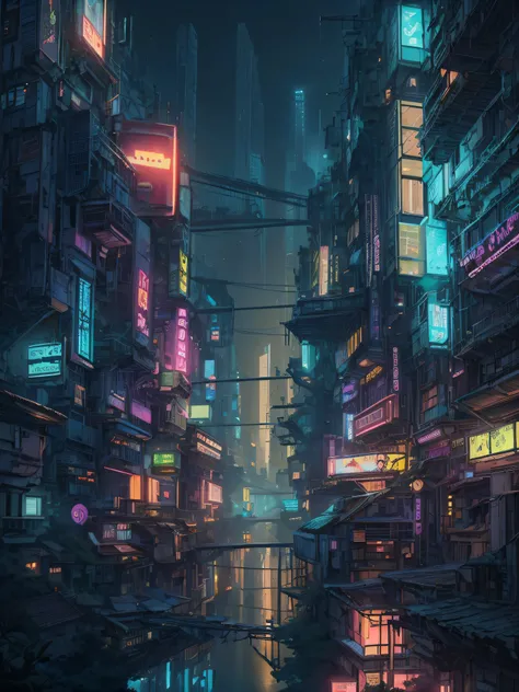 cyberpunk city in the style of unfz3n at night