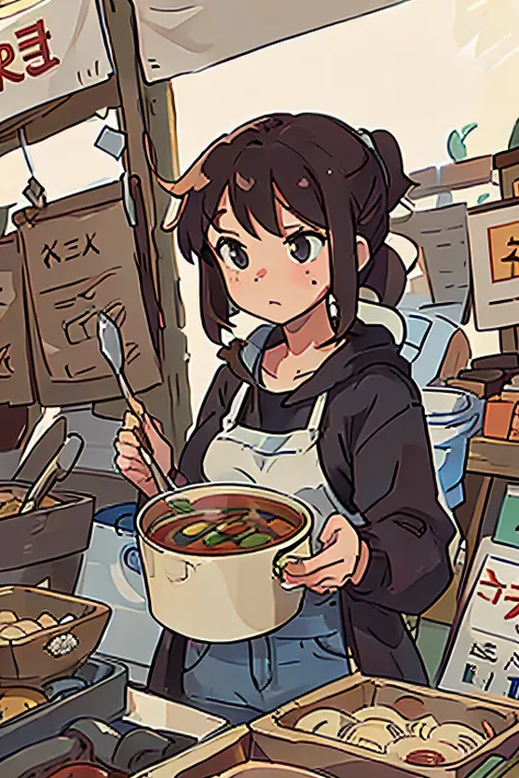 buying a soup in a market