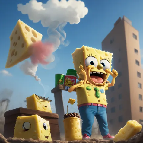 SpongeBob thugged out with grillz smoking