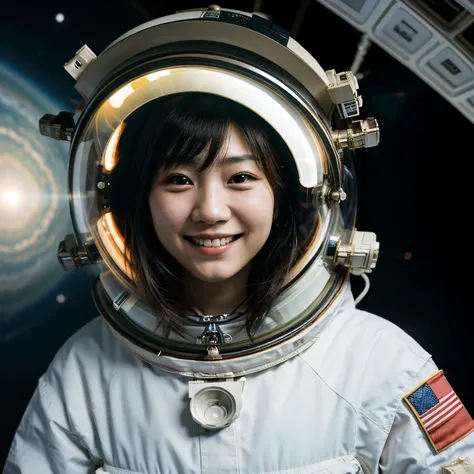 Japanese girl in space colony, smile