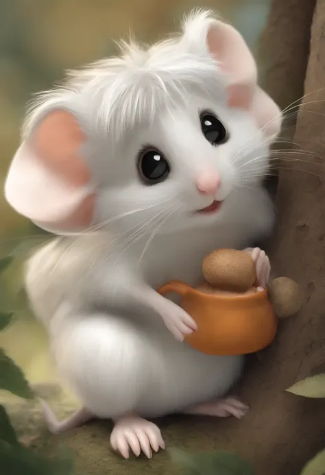 Small mouse，adolable，Shaggy，comic strip，White hair。Mole。