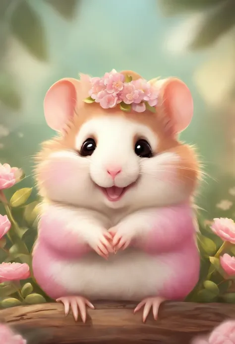 Cute hamster, smiley, by Pixar, furry art, Anime, pink chinese antique style