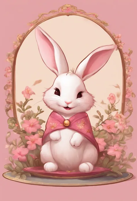 Cute Rabbit, smiley, by Pixar, furry art, Anime, pink chinese antique style