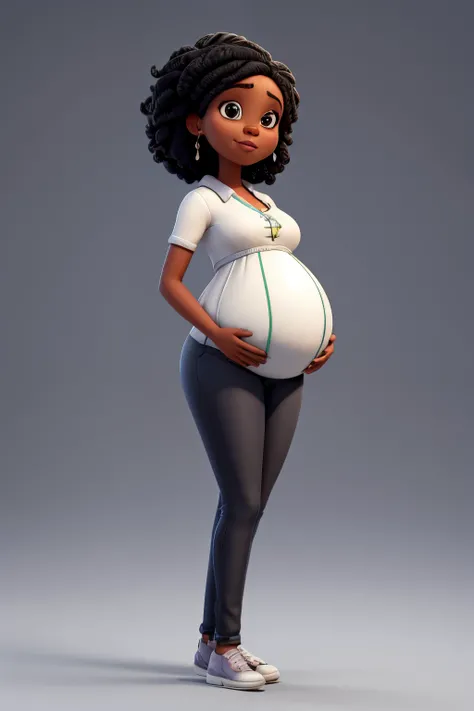 pregnant black woman, Fundo preto branco estilo PIXAR