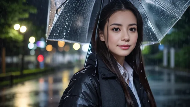 The background is office　Its dim outside　28 year old　i&#39;i go on a date　Preparing to return home　The face is very detailed　natural make up　full body Esbian　multipel Girls　rain is falling　Wet in the rain　Walking　gravure　Taken away