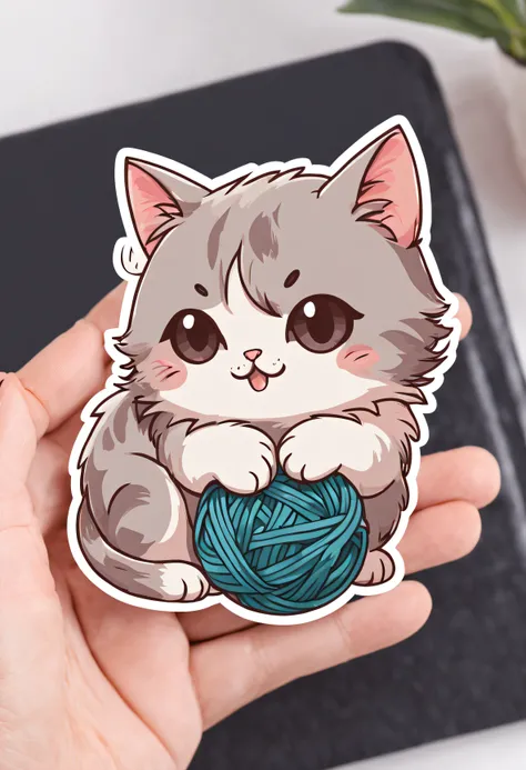 Kawaii cat playing with ball of wool drawing sticker