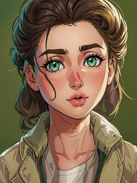 (best quality, masterpiece, illustration:1.1), [[[1girl]]], black bun haired jewish girl, (((big boobs))), huge boobs, [[[big nose!]]], big nose, (wearing white shirt and pale olive jacket along with brown pants), beautiful, highly detailed, 4k, perfect bo...