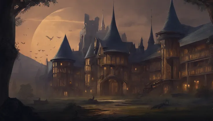 medieval fantasy noble estate in at the far end of a main hall in the evening, farther away from prying eyes and ears, it is dark outside, the atmosphere is of conspiracy