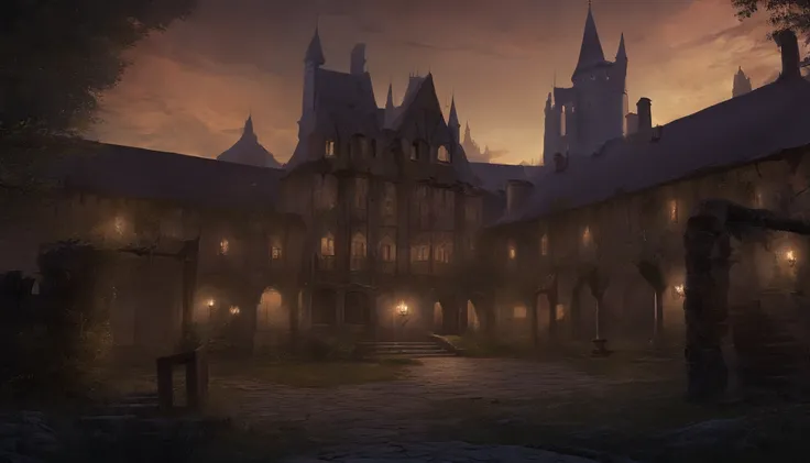 medieval fantasy noble estate in at the far end of a main hall in the evening, farther away from prying eyes and ears, it is dark outside, the atmosphere is of conspiracy