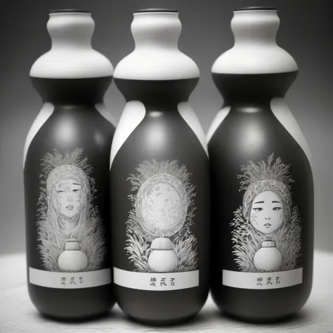 Rice wine bottle black and white gradient