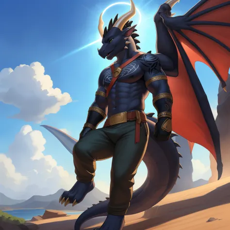 (masterpiece, best quality, high quality, highres:1.4), detailed, extremely detailed, bright lighting, 4K, (by ruaidri), yupa, kiyosan,(by meesh), (by fffffolder)), delga: ( slim, athletic, dragon, black body, smooth skin, athletic muscle, anthro legs, God...