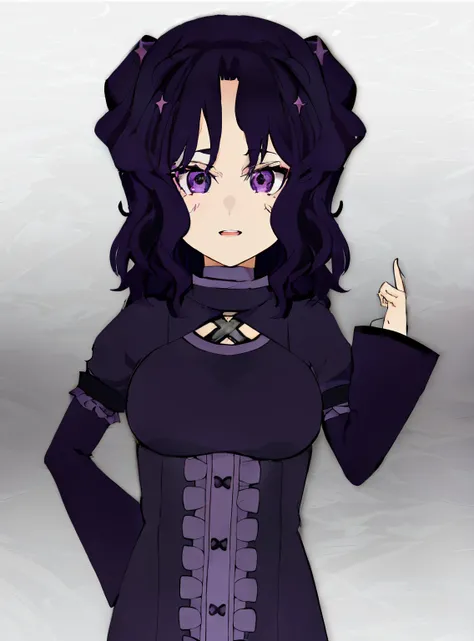 anime girl with purple eyes and black hair in a purple corset, anime moe artstyle, shalltear from overlord, 1 7 - year - old anime goth girl, anime girl wearing a black dress, cel - shaded art style, demon slayer rui fanart, black - haired mage, gothic mai...