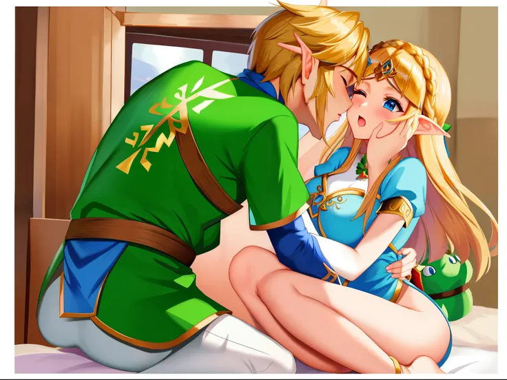 Princess Zelda and Link kiss passionately