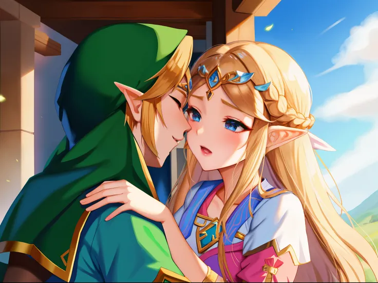 Princess Zelda and Link kiss passionately