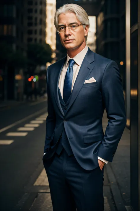 Peter Lynch, wearing a suit, beautiful lighting, best quality, realistic, full-length portrait, realistic image, intricate details, depth of field. highly detailed