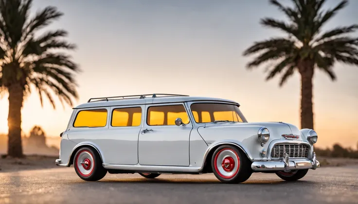 retro concept, mini car version of GMC 1952 Suburban, mini wagon, 4 passenger, techno, realistic, detail, techno background white best lighting