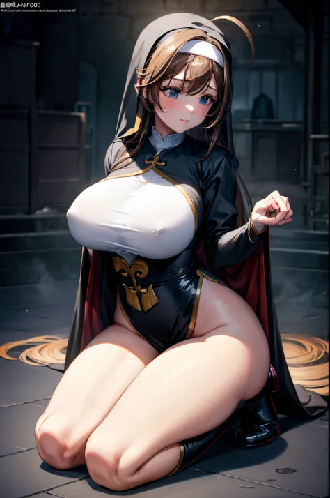 tmasterpiece, Best quality, tmasterpiece,Best quality,offcial art,extremely detaild的 CG unified 8k wallpapers, Huge big breasts_filesize, Wallpapers, mature, A MILF, A mature woman, girl, nun, Very long hair, black hair color hair, ahoge, the shy, 黑The eye...