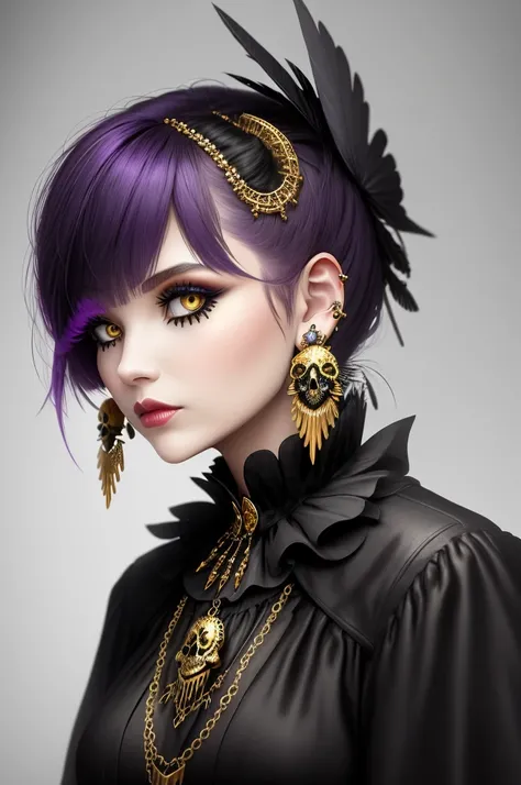 Beaded gold raven skull earings, gothic style