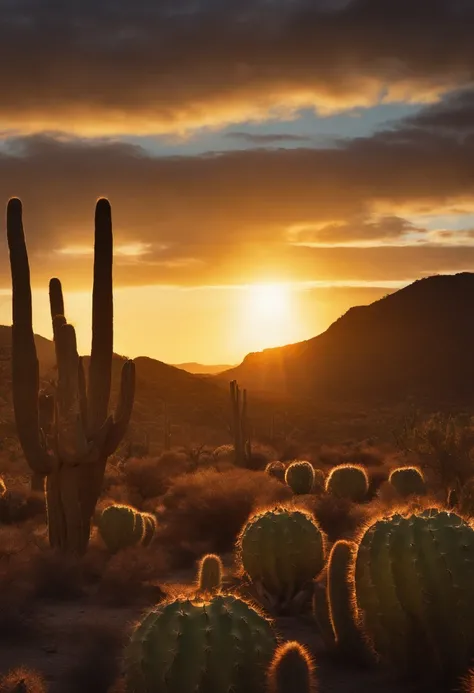 3D IMAGE BRAZILIAN NORTHEAST HISTORY, INTENSE SUMMER, SCORING SUN, CAATINGA VEGETATION, CACTUS, BONES OF DEAD ANIMALS, CARCASSES, VERY DRY. SUN LIGHT. 8K HIGH RESOLUTION. Majestic, Dark Paradise, Golden Hour, street level view, Octane rendering, 100mm, Pri...