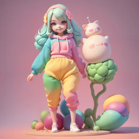 (tmasterpiece), (Better quality), (ultra - detailed), (full bodyesbian: 1.2) Beautiful and cute baby girl, Fruit theme, capuz, colorful sweatshirt, Knitted jumpsuit, trouser, Haqta, Womens shirts, clear smile, full bodyesbian, :3, Pastel tonal background ,...