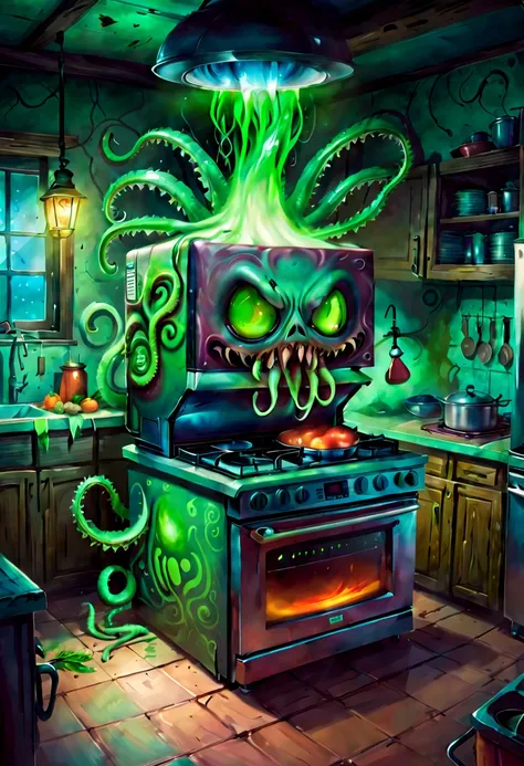 As an illustrator，I&#39;m going to draw you an illustration of a weird kitchen appliance.。I will analyze the topic in detail，and highlights the weirdness of kitchen appliances，With a western spooky atmosphere，Blending horror at the same time、Humor and cute...