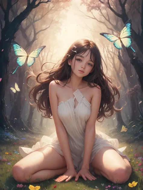 1girl, solo, full body, (masterpiece:1.21), (best quality:1.2), colorful, (illustration:1.2), (cinematic lighting:1.1), (naked:1.21), (spread legs:1.1), nsfw
In this whimsical and fantastical garden, the scene is illuminated by a rainbow of (colorful firef...